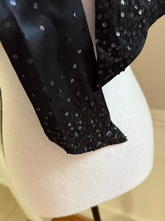 Vintage Long Narrow Black Satin Scarf with Sequins for Bow Women's Neck Tie - Picture 2 of 3